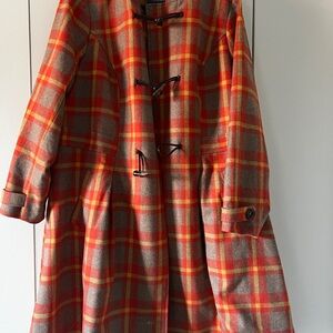 Modcloth Orange Toggle Plaid Wool Coat